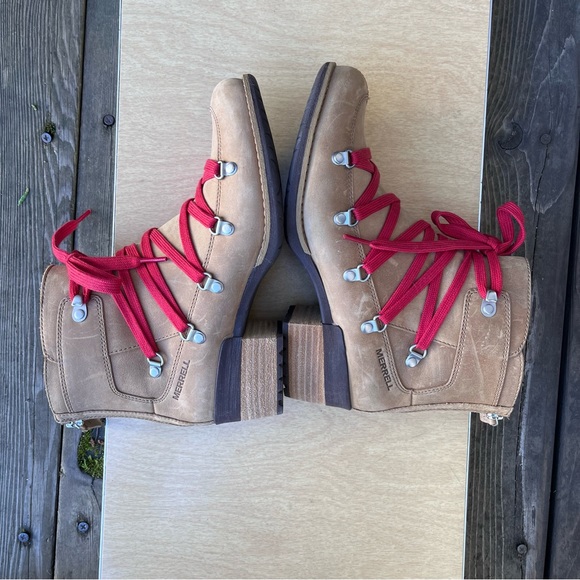 Merrell Wm’s Shiloh II Lace Up Leather Ankle Boot in Camel Sz 8 - Picture 13 of 15